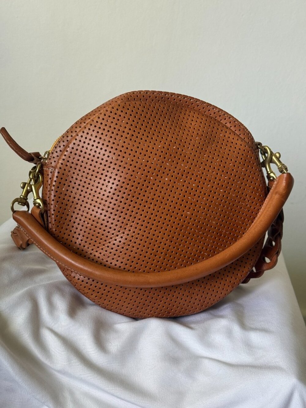 Clare V. Top Handle Bag Brown Perf Leather
